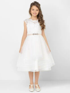 Girls Ivory Dress & Diamond Belt