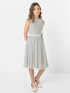 Mini Maya Soft Grey Flower Girls Dress