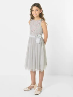 Mini Maya Soft Grey Flower Girls Dress -Stylish Children's Clothing Store maya mila soft grey 3 45902.1619021557
