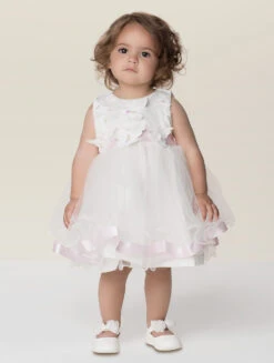 Baby Girls Ivory & Pink Flower Girl Dress