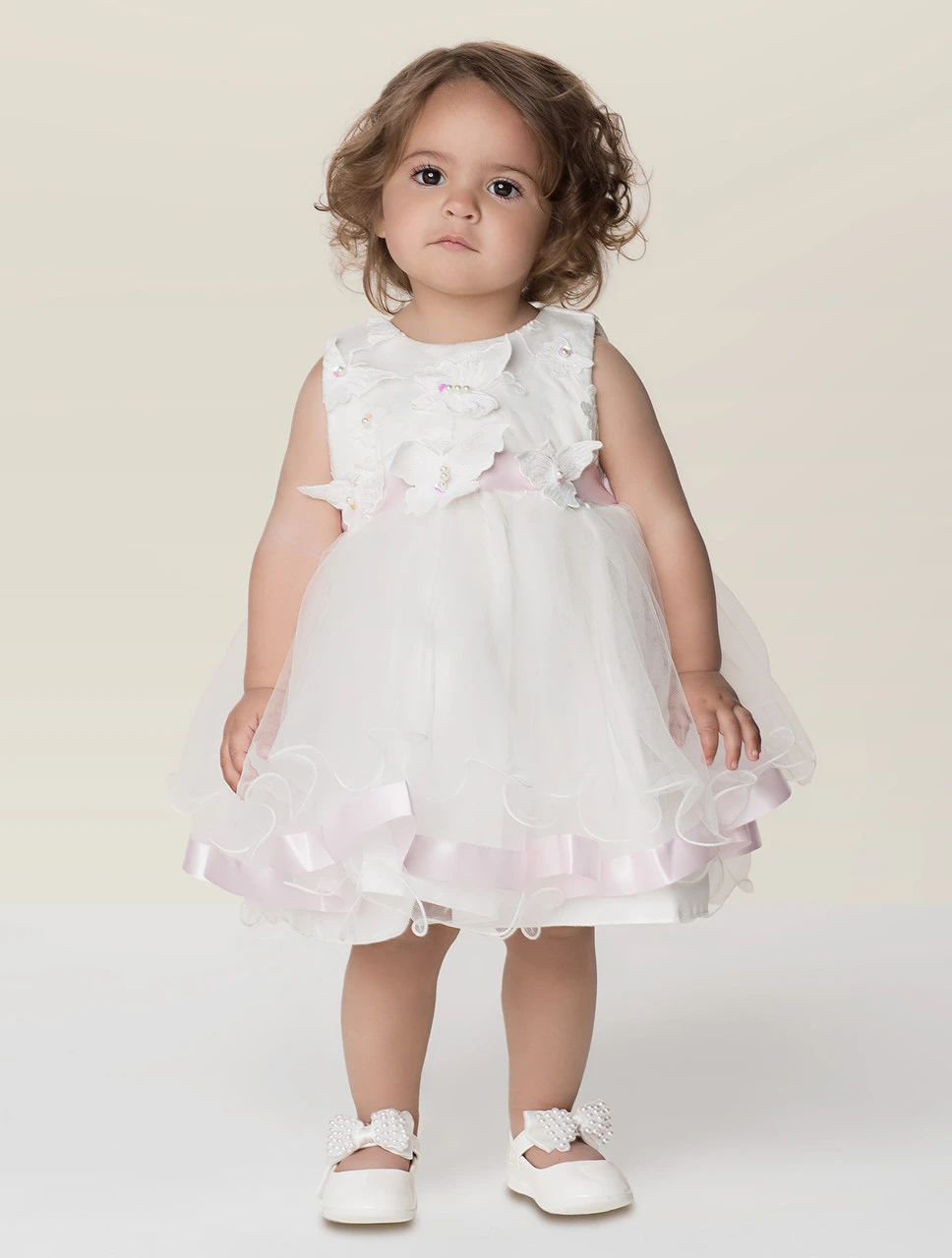 Baby Girls Ivory & Pink Flower Girl Dress 3 Baby Girls Ivory & Pink Flower Girl Dress