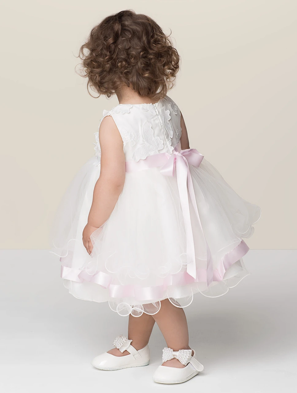Baby Girls Ivory & Pink Flower Girl Dress 8 Baby Girls Ivory & Pink Flower Girl Dress - Image 6