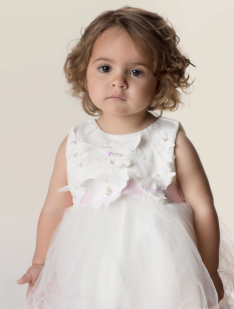 Baby Girls Ivory & Pink Flower Girl Dress 4 Baby Girls Ivory & Pink Flower Girl Dress - Image 2