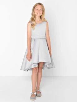 Girls Silver Grey Flower Girl Dress