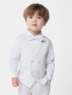 Boys Windowpane Checked White Waistcoat Suit