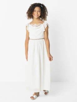 Paisley Of London Ivory Communion Dress With Cluster Pearl Belt