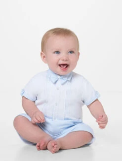 Pretty Originals Baby Boys White & Blue Romper