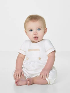 Roco Baby Boys White & Champagne Romper