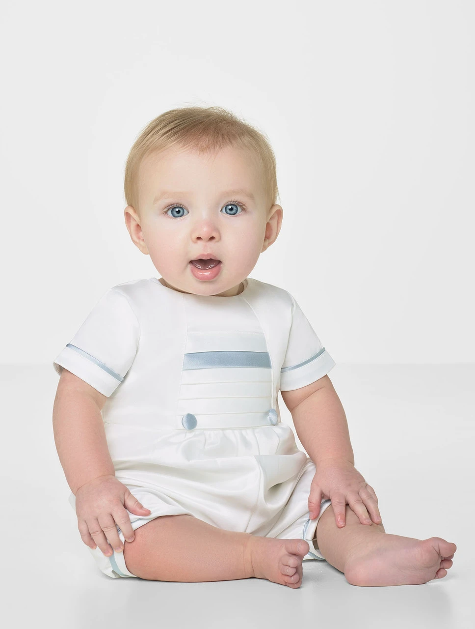 Roco Baby Boys White & Silver Romper 3 Roco Baby Boys White & Silver Romper