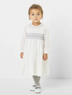 Sarah Louise Girls White & Grey Dress
