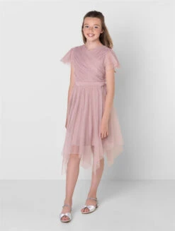 Sustainable Frosted Pink Flower Girls Dress - Sophie