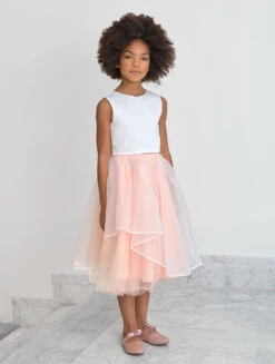 Girls 2pc White & Pink Bridesmaid Outfit
